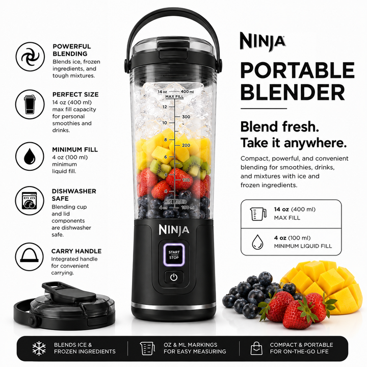 Ninja Blast™ Portable Blender – Cordless USB-C Rechargeable Personal Smoothie & Protein Shake Maker  Select 80 more words to run Humanizer.