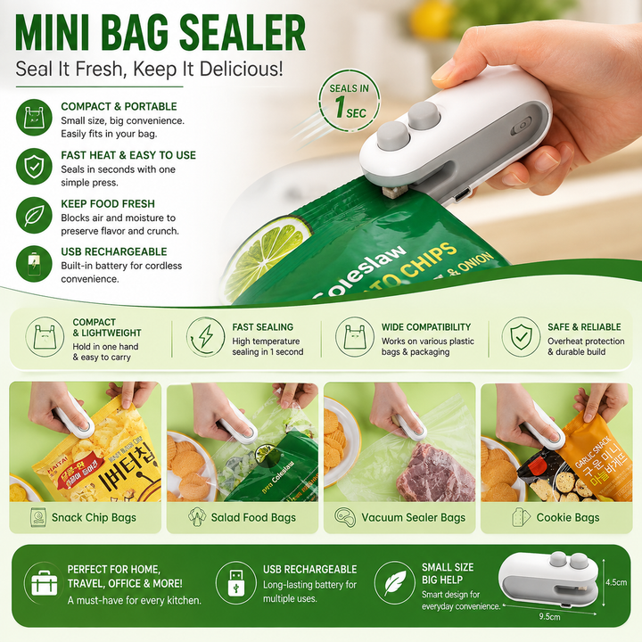 Portable Mini Sealing Machine – USB Rechargeable Food Bag Heat Sealer
