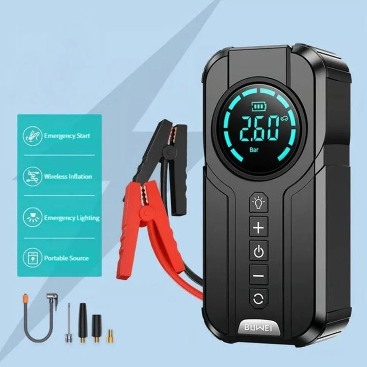 Denx Jump Starter with Air Pump – 150 PSI Portable Tire Inflator, Power Bank & Emergency LED Light