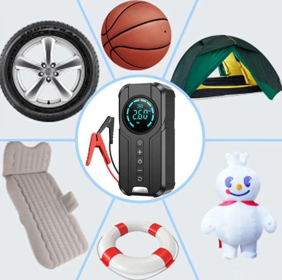 Denx Jump Starter with Air Pump – 150 PSI Portable Tire Inflator, Power Bank & Emergency LED Light
