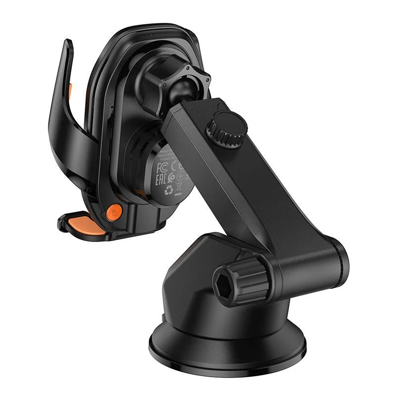 HOCO 15W Wireless Charging Car Holder – Automatic 3-Axis Phone Mount with Strong Suction Base