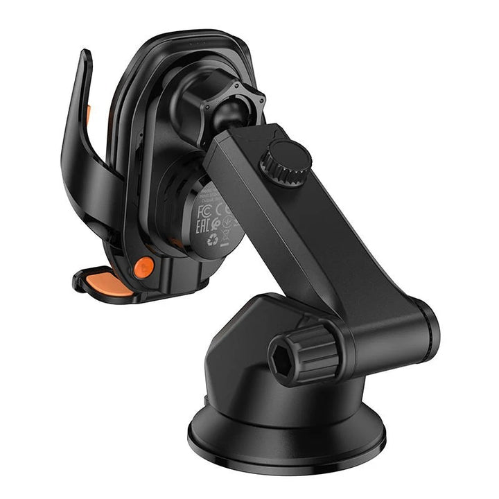 HOCO 15W Wireless Charging Car Holder – Automatic 3-Axis Phone Mount with Strong Suction Base