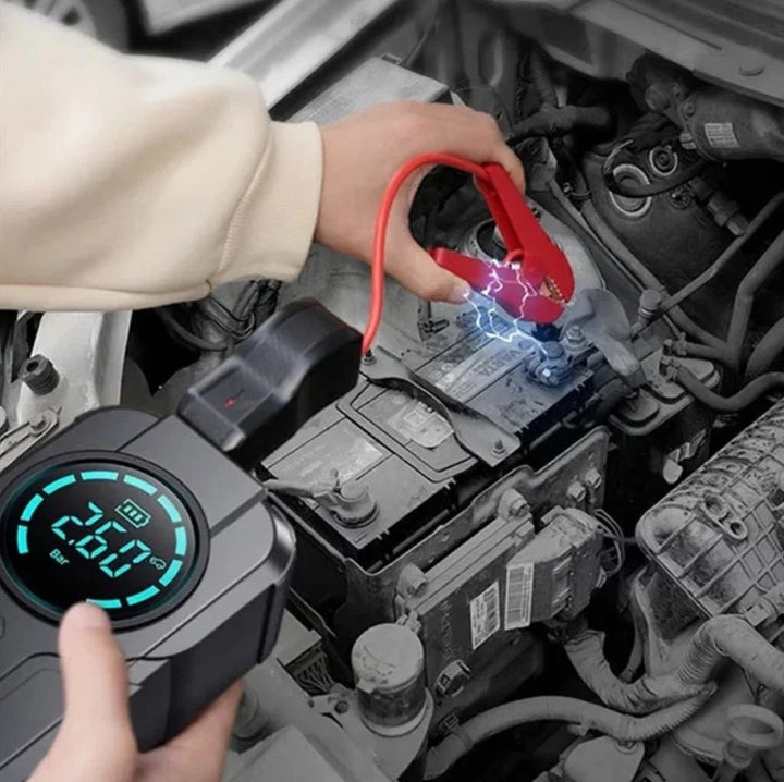 Denx Jump Starter with Air Pump – 150 PSI Portable Tire Inflator, Power Bank & Emergency LED Light