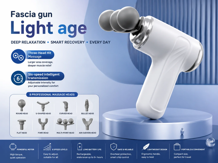 Light Age Fascia Massage Gun – 6-Speed Deep Tissue Muscle Massager