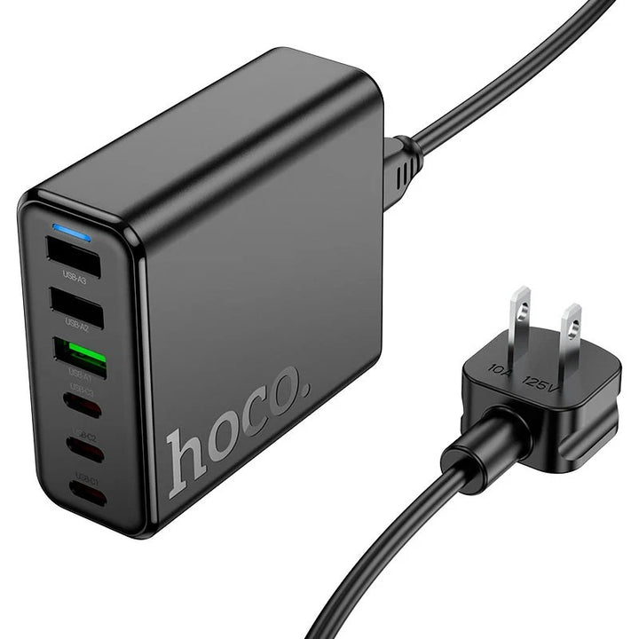 HOCO 75W GaN 6-Port Fast Charger – 3 USB-C + 3 USB-A Multi-Device Charging Hub